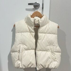 Cream Leather Puffer Vest